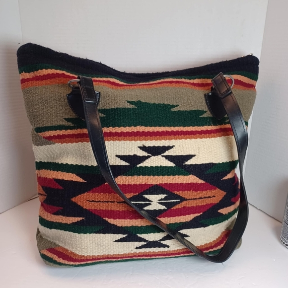 Blanket Satchel Shoulder Bag Aztec Western Pockets Zip Inner Lining Dble Strap - Picture 1 of 10